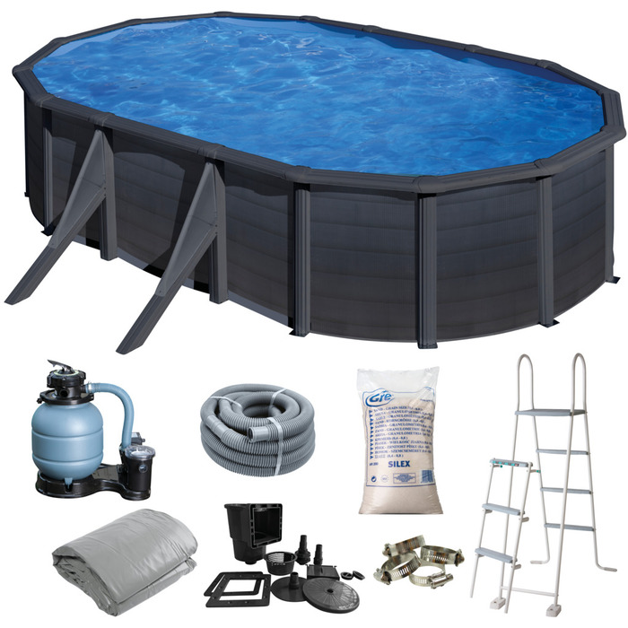 Gre poolpakke oval 14550 liter grafit - Swim & Fun